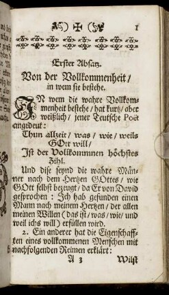 Erster Absatz. Von der Vollkommenheit/ in wem sie bestehe. - Fünffzehender Absatz. Von der Demuth.