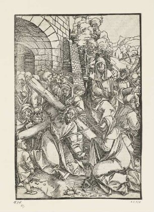 Kreuztragung Christi, aus: Ulrich Pinder, Speculum passionis domini nostri Jesu christi, Nürnberg 1519, S. XLIII recto