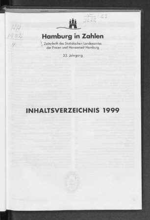 53.1999: Hamburg in Zahlen : Zeitschrift des Statistischen Landesamtes der Freien und Hansestadt Hamburg