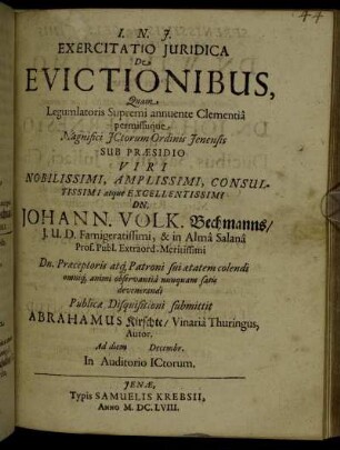 Exercitatio Iuridica De Evictionibus