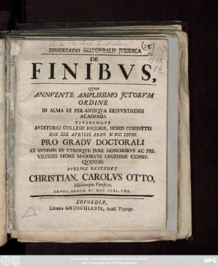 Dissertatio Inavgvralis Jvridica De Finibvs