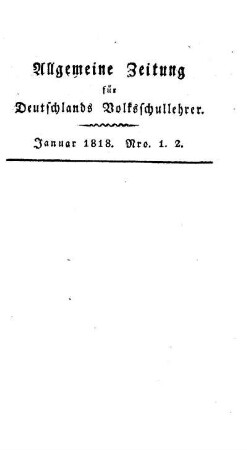 Ein aufrichtiger und gewiß billiger Wunsch am ersten Tage des Jahres 1818