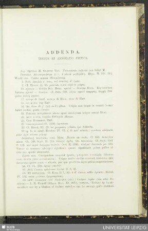 Addenda : textus et annotatio critica