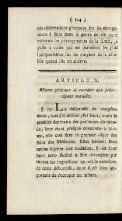 Articul X. Moyens généraux de remédier aux principales maladies.
