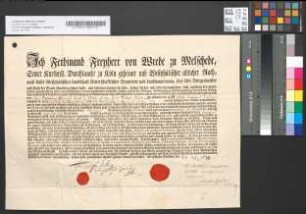 Schuldverschreibung der Landstände des Herzogtums Westfalen an das Officialat-Gericht zu Werl über 4000 Taler aus den Drost-Füchtenschen Depositengeldern.
