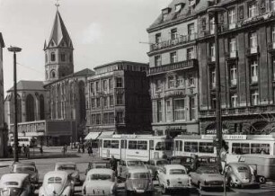 Köln, Trankgasse mit Hotel "Fürstenhof", Blick nach Nordwesten zur Sankt Andreas Kirche