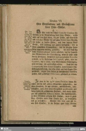 Titulus VI. Von Verpfändung und Veräusserung derer Lehn-Güther