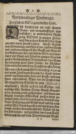Nothwendiger Vorbericht