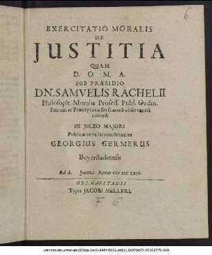 Exercitatio Moralis De Iustitia
