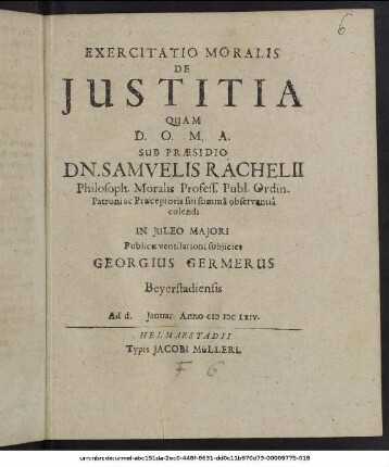 Exercitatio Moralis De Iustitia