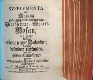 Svpplementa und Anhang Zu der Historie des ehemaligen Benedictiner-Klosters Bosau bey Zeitz