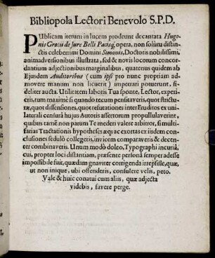 Bibliopola Lectori Benevolo S. P. D.