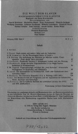 Die Welt der Slaven : internationale Halbjahresschrift für Slavistik. 22 = N.F. 1. 1977