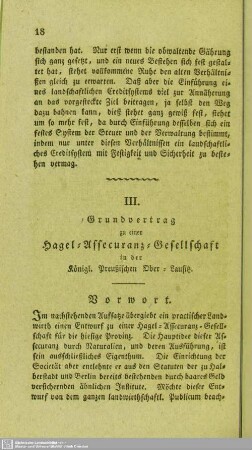 Grundvertrag zu einer Hagel-Assecuranz-Gesellschaft in der Königl. Preußischen Ober-Lausitz