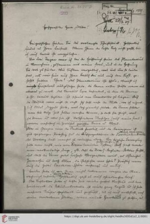 Briefe von Max Wolf an Carl Zeiss: Brief von Max Wolf an Carl Zeiss (Jena)