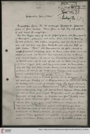 Briefe von Max Wolf an Carl Zeiss: Brief von Max Wolf an Carl Zeiss (Jena)