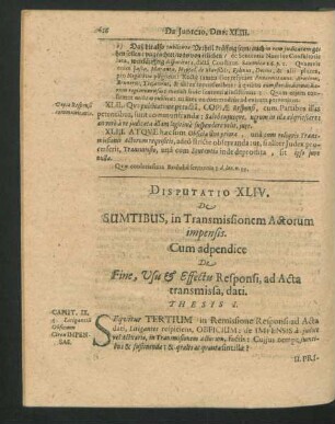 Disputatio XLIV. De Sumtibus, in Transmissionem Actorum impensis.