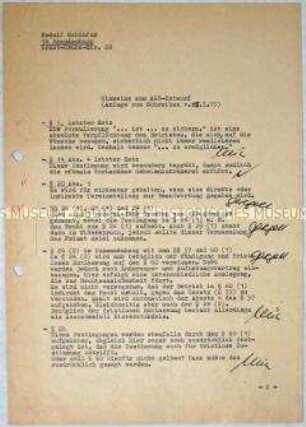 Maschinenschriftliche Stellungnahme eines DDR-Bürgers zum Entwurf des neuen Arbeitsgesetzbuches der DDR mit Änderungs- und Ergänzungsvorschlägen und handschriftlichen Anmerkungen
