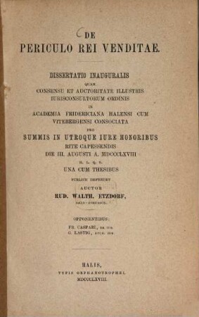 De periculo rei venditae : Dissertatio inauguralis