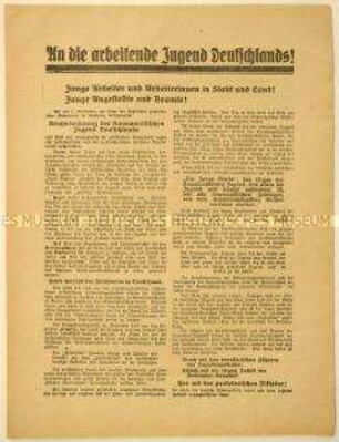 Antifaschistischer programmatischer Kampfaufruf der Reichskonferenz der Kommunistischen Jugend Deutschlands an die Jugend