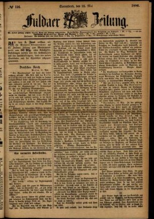 Ausgabe vom Samstag, den 22. Mai 1886.