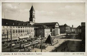 Postkartensammlung Weis mit Ansichten Karlsruhes. Marktplatz (Adolf-Hitler-Platz)