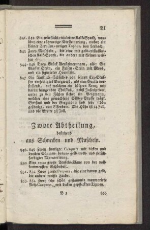 Zweite Abtheilung, bestehend aus Schnecken und Muscheln.