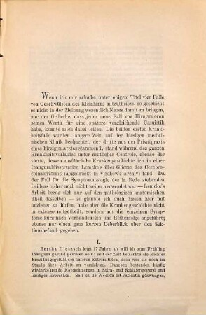 Vier Fälle von Kleinhirntumoren mit chronischem Hydrocephalus : Ein Beitrag zur Casuistik der Kleinhirnerkrankungen. Inaug.-Diss.