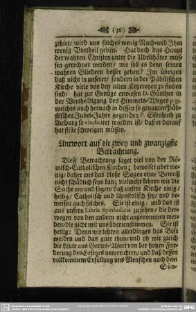 Antwort auf die zwey und zwanzigste Betrachtung