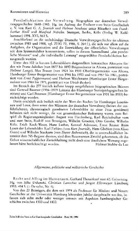 Rezensionen und Hinweise: Allgemeine, politische und militärische Geschichte