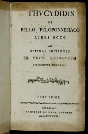 Pars 1: Thvcydidis De Bello Peloponnesiaco Libri Octo. Pars Prior