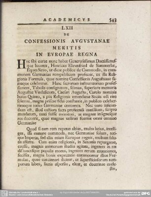 LXII De Confessionis Augustanae Meritis In Europae Regna