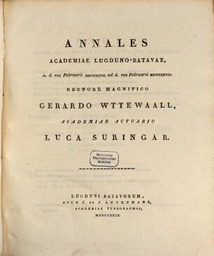 Annales Academiae Lugduno-Batavae. 1827/28 = T. 12. 1829