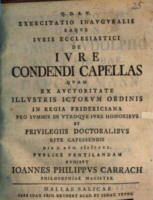 Exercitatio Inavgvralis Eaqve Ivris Ecclesiastici De Ivre Condendi Capellas