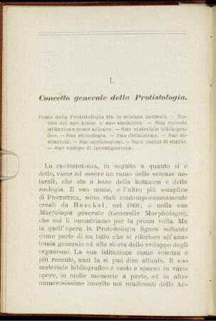 I. Concetto generale della Protistologia.