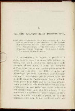 I. Concetto generale della Protistologia.