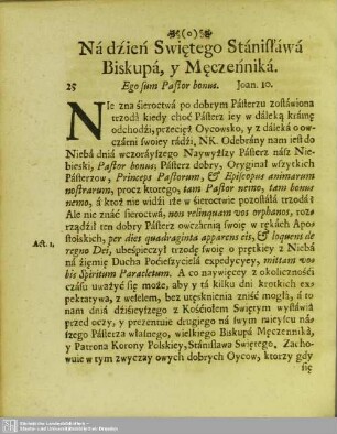 Ná Dzień Swiętego Stánisłáwá Biskupá, y Męczenniká