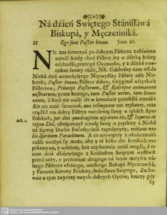 Ná Dzień Swiętego Stánisłáwá Biskupá, y Męczenniká