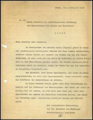 W. Wrede an griech. Bildungsministerium