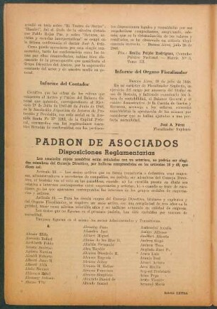 Padrón de asociados : Disposiciones reglamentarias