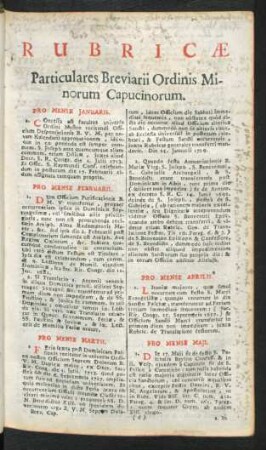 Rubiricae Particulares Breviarii Ordinis Minorum Capucinorum