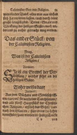 Das ander Stück/ von der Calvinisten Religion.