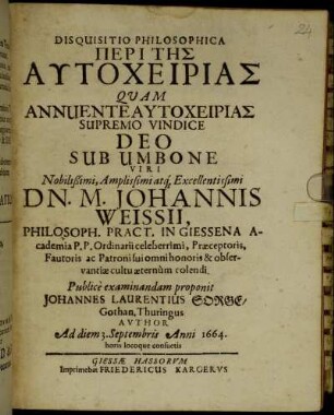 Disquisitio Philosophica Peri Tēs Autocheirias