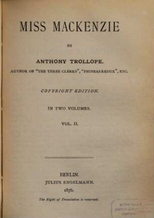 Miss Mackenzie : in two volumes, 2