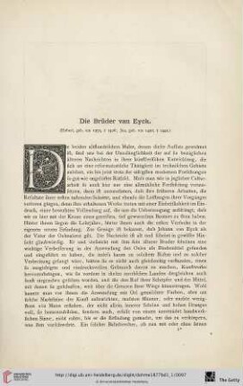 Die Brüder van Eyck : (Hubert, geb. um 1375, † 1426; Jan, geb. um 1400, † 1440)