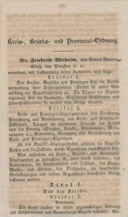 Kreis-, Bezirks- und Provinzial-Ordnung.