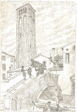 Wach, Hugo; Venedig (Italien); Reisezeichnungen - Ponte di Rugia (Perspektive)