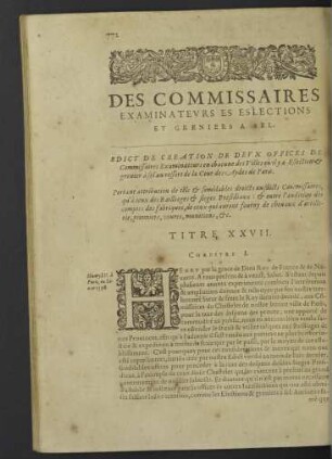 Des commissaires examinateurs ... Titre XXVII.
