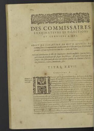 Des commissaires examinateurs ... Titre XXVII.