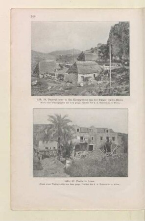[Abb. 56.-57. Bauernhäuser in der Herzegowina und Partie in Lissa]